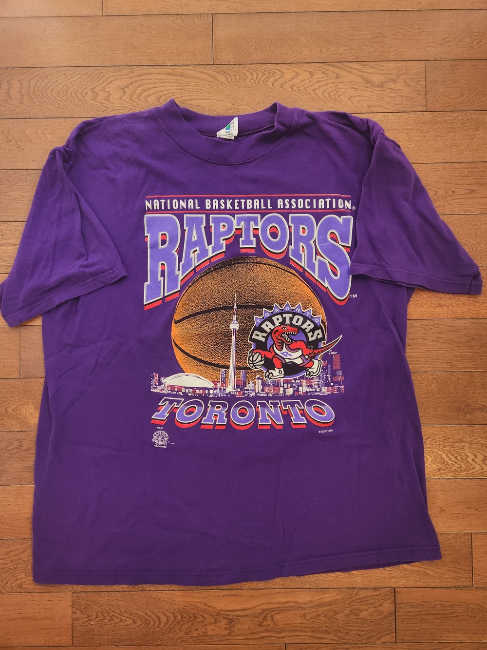 Vintage 1995 NBA Toronto Raptors Purple Graphic Short Sleeve Tee - L